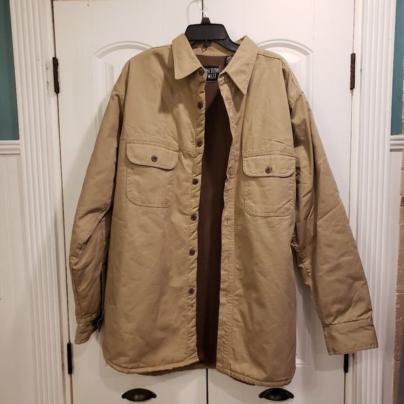 "JW" RUGGED FLEX OUTDOORSMAN LONG SLEEVE SHIRT JACKET 2XL BEIGE FLEECE LINED - Picture 1 of 7